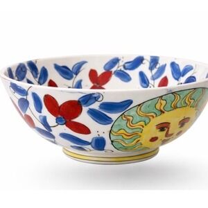 VINTAGE WBI CHINOISERIE Celestial Hand Painted Ceramic Bowl Sun Face Floral